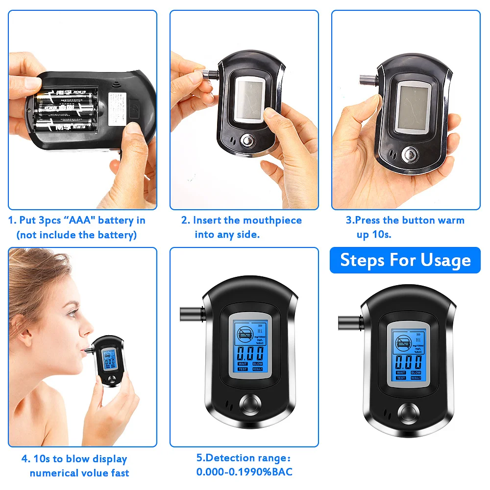 Алкотестер AT6000 цифровой детектор алкоголя полицейский с подсветкой коробкой и