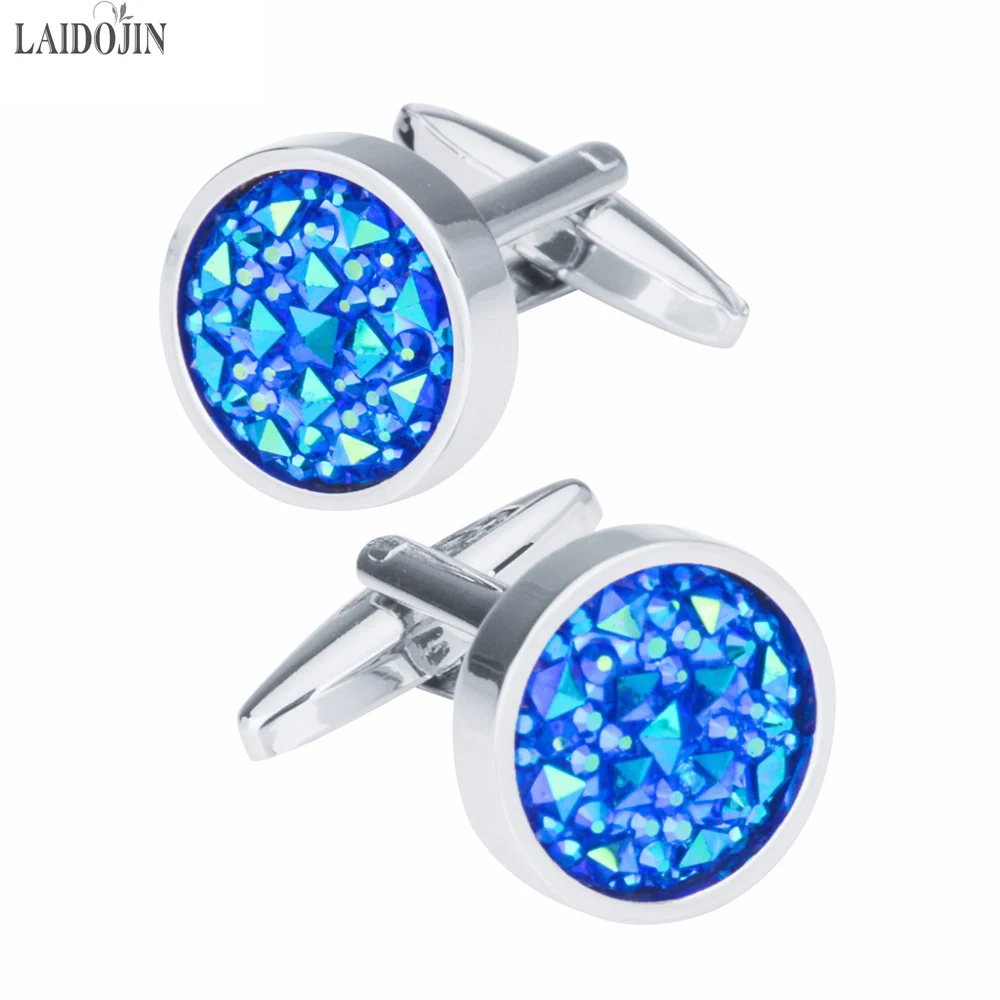 

LAIDOJIN Fashion Blue Crystal Cufflinks For Mens Shirt Accessories High Quality Brand Round Cuff Buttons Wedding Gift Jewelry