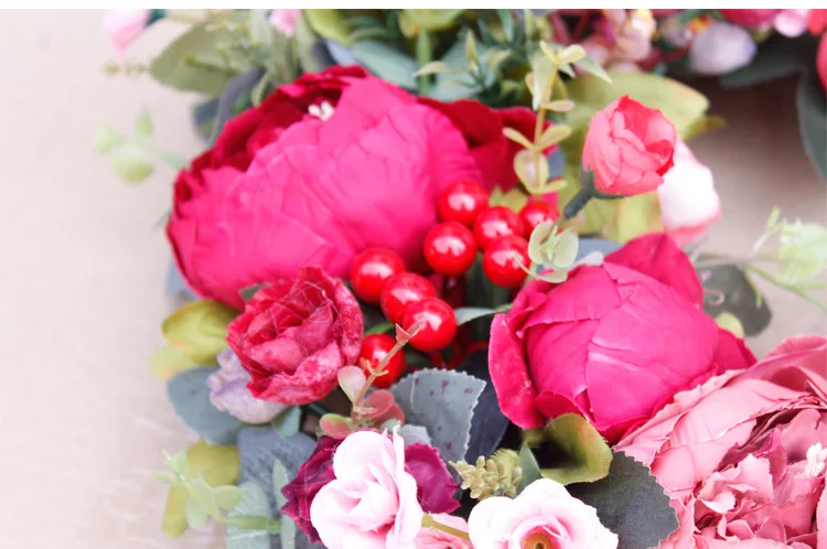Christmas Wreath Artifical Flowers Fall Red Floral Door Decoration Front Indoor Wreaths Handmade Rattan | Дом и сад