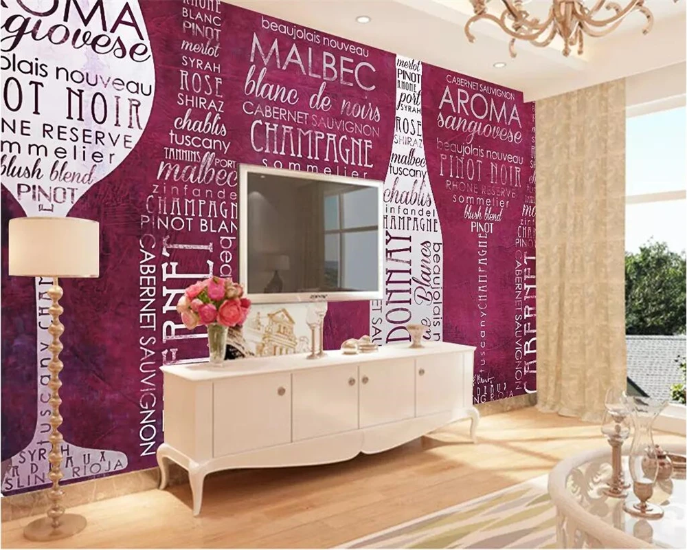 Фотообои BEIBEHANG на заказ с английским алфавитом винным бокалом для гостиной