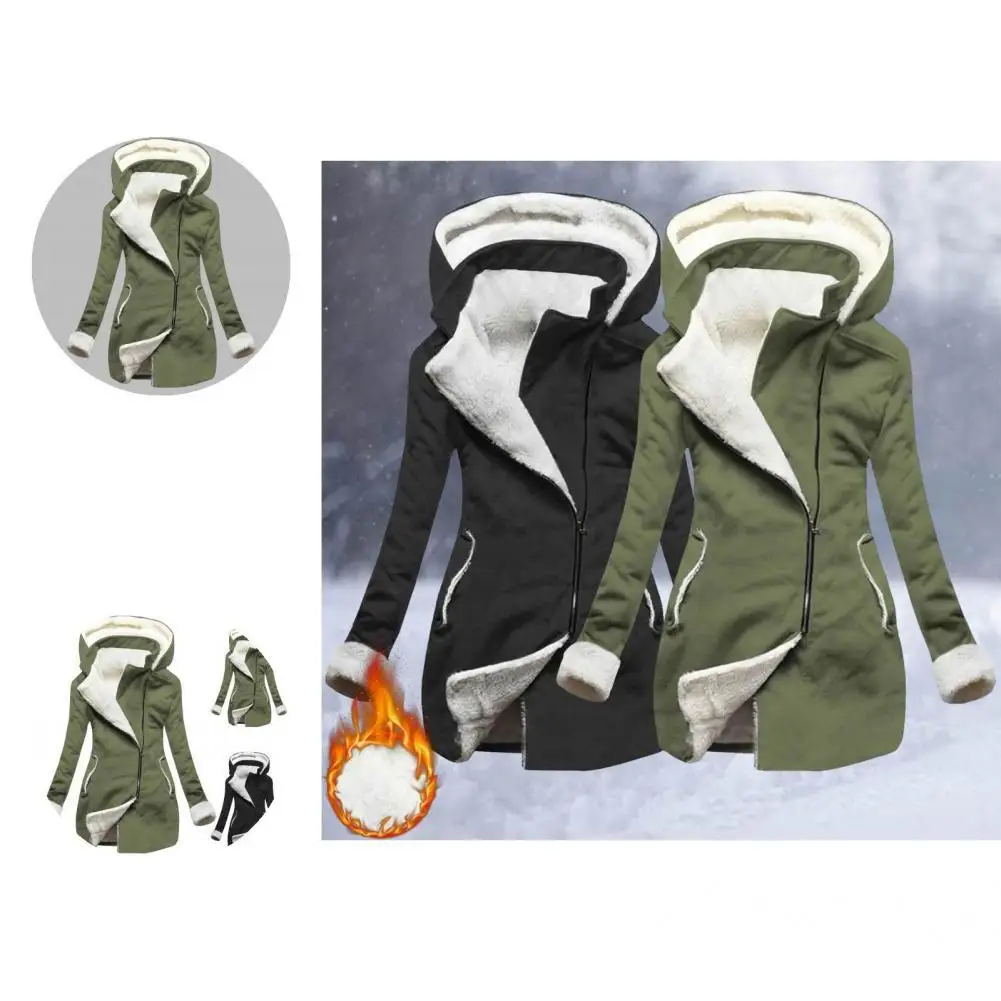 

Solid Color Stylish Hooded Windproof Women Elegant Coat Wear Resistant Winter Jacket Slim for Date