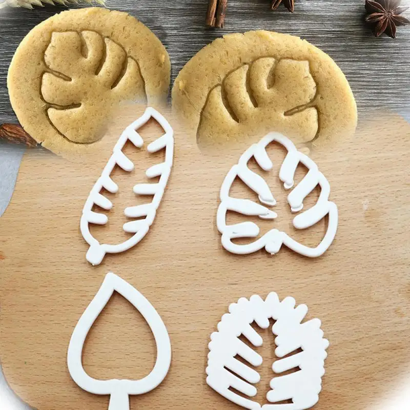 

4pcs/Set Cute Baking Biscuit Mold Diy Leaf Shape Embossing Cookie Cutter Fondant Leaf Mold Supply Kitchenware Bakeware Tool Hand