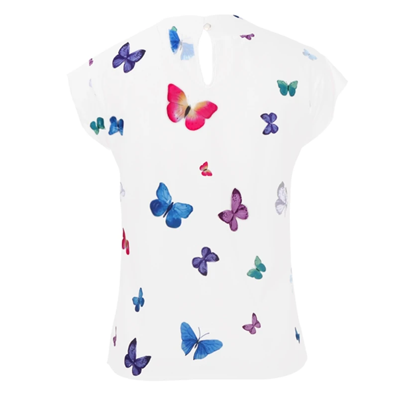 

Women'S Summer Short-Sleeve V-Neck Hollow Hanging Neck Butterfly Print Shirt