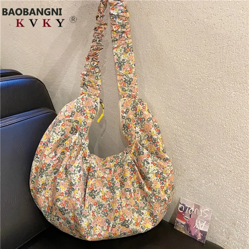 

Summer New Female Floral Cloth Bag Small Floral Fold Crossbody Bag Fashion Dumpling Bag Reusable Shopping Eco Bag Wholesale