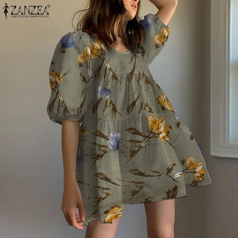 

ZANZEA Bohemian Floral Printed Mini Dress Summer Women Sundress Vintage Short Sleeve Loose A-line Vestidos Dresses
