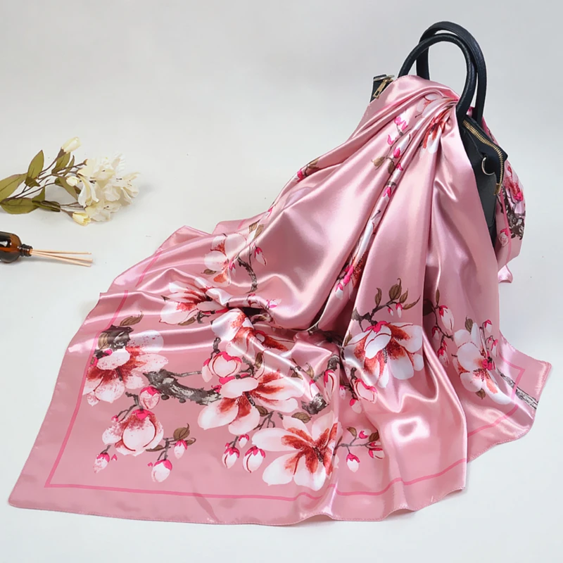 

Fashion Silk Satin Square Scarf Women Print Turban Scarves Female Handkerchief Neck Scarves For Lady 90*90cm