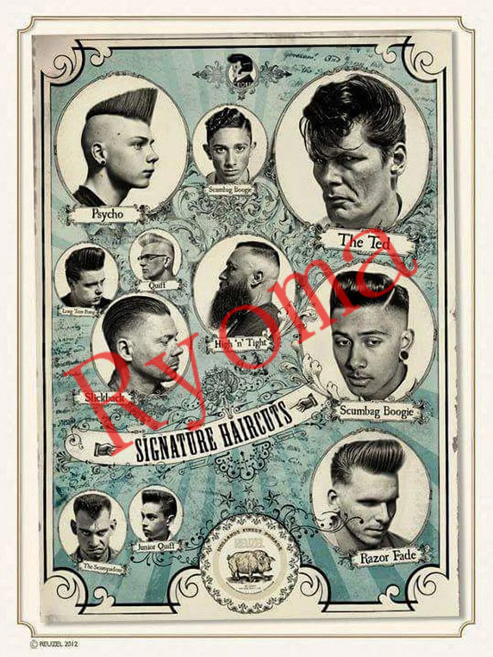 Hot Retro hairstyle design Hairdresser Tattoos Patterned Posters Kraft paper Wall Stickers Barber shop living room decoration | Дом и сад