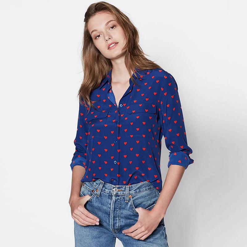 100% Silk Blouse Women Shirt Simple Design High Quality Floral Print Vintage Long Sleeves Casual Tops Elegant Style New Fashion