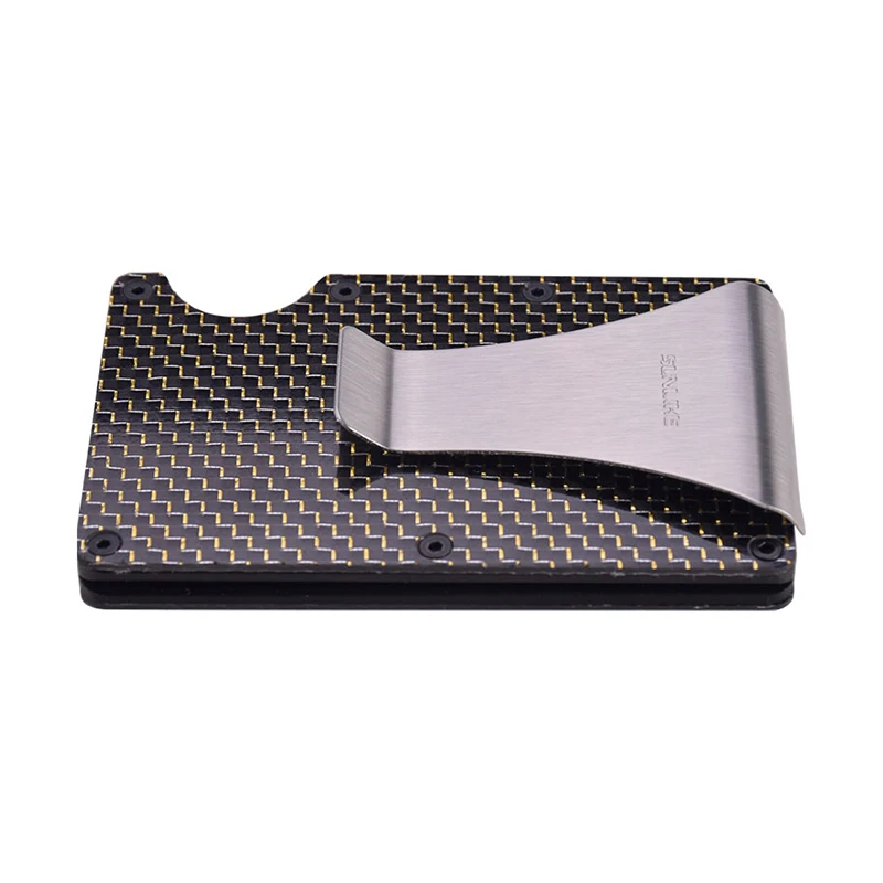 

Mens Simple And Exquisite Carbon Fiber Non-Scanning Wallet With Back Buckle Anti-Theft Swipe RFID Card Holder