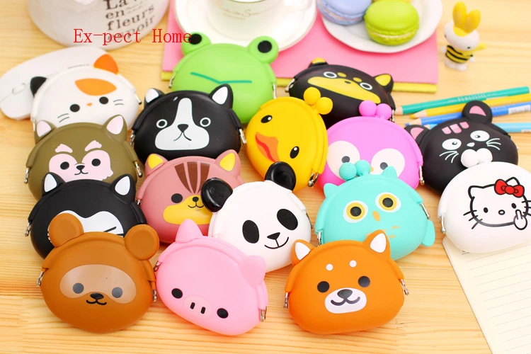 Monedero de silicona de animales para mujer, monedero japon&eacute;s de gelatina de Color caramelo, Mini billetera para llaves, 100 unids/lote-4