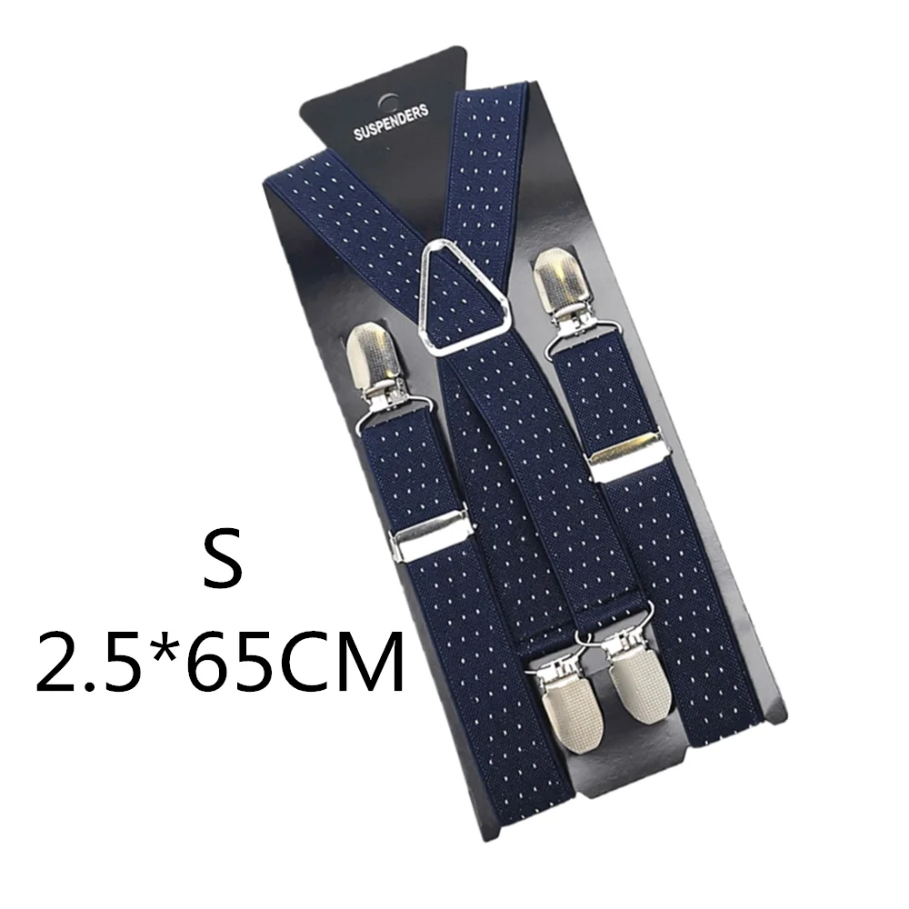 Navy dot-65cm 2,5 см ширина х спина унисекс в горошек подтяжки для мужчин и женщин регулируемые эластичные Tirantes Hombre Дети брюки держатель свадебная одежда - Цвет: Navy dot-65cm