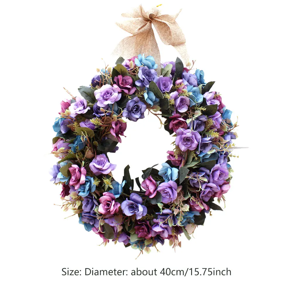 

Silk Wreath Large Garland Artificial Rose Flower Wreath Wall Hanging Front Door Wreaths Home Decoration Farmhouse Decor
