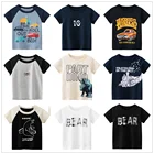 Летняя детская одежда для мальчиков и девочек, футболки из 100% хлопка с коротким рукавом, футболка с рисунком медведя-поезда, детская нижняя рубашка, топы, одежда