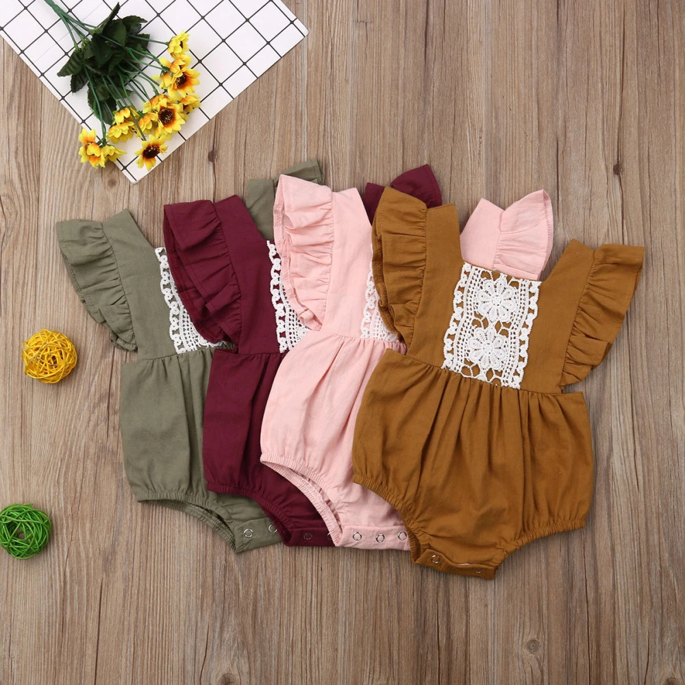 Милый хлопковый комбинезон без рукавов с оборками для новорожденных девочек