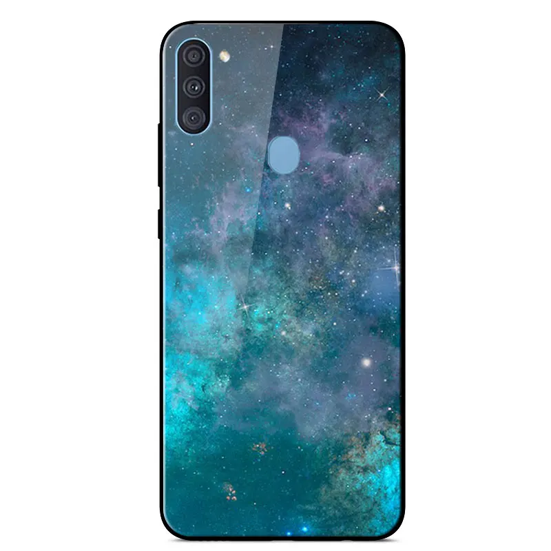 

For Samsung M11 Case Painted Tempered Glass Hard Phone Case For Samsung Galaxy M11 SM-M115F M115 Protection Back Cover 6.4 inch