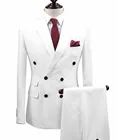 Мужской костюм из 2 предметов, двубортный мужской костюм с лацканами белого цвета шампанского деловой смокинг для официального свадьбы (Блейзер + брюки)