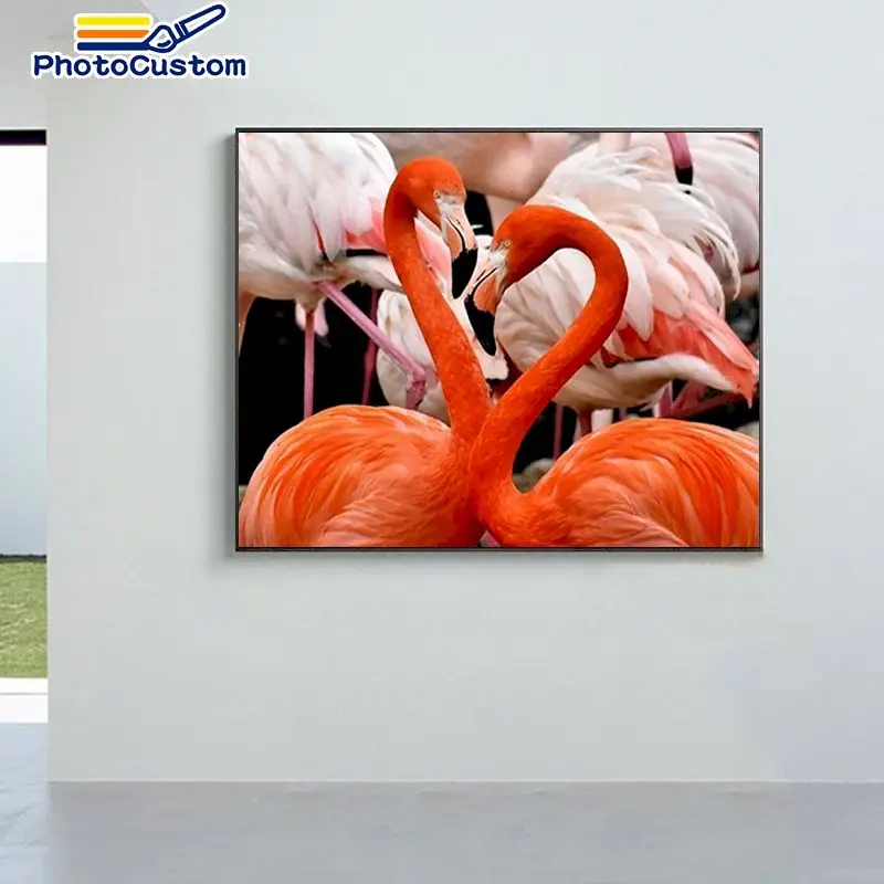 

PhotoCustom Animals Oil Painting By Numbers Flamingo For Adults Children Paint picture By Number wall decor Framed On Canvas Art