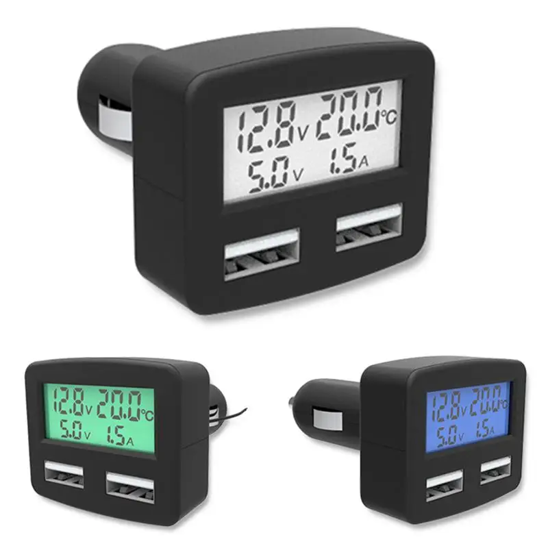 Автомобильное зарядное устройство с двойным USB ЖК-дисплеем температура DigitalQuick