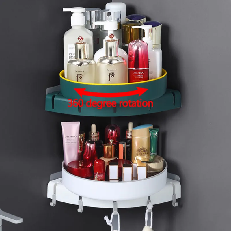 

Креативный вращающийся лоток, полка для ванной комнаты, стеллаж для хранения, кухонные угловые полки, Настенный Лоток, искусственные крючки