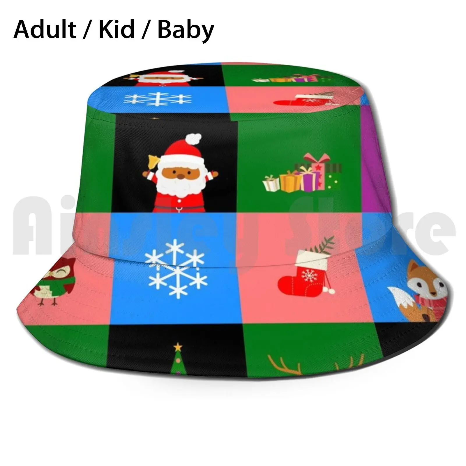 

African Santa Claus Colorblock Sun Hat Foldable UV Protection African Santa Claus Colorblock Noel African American Santa