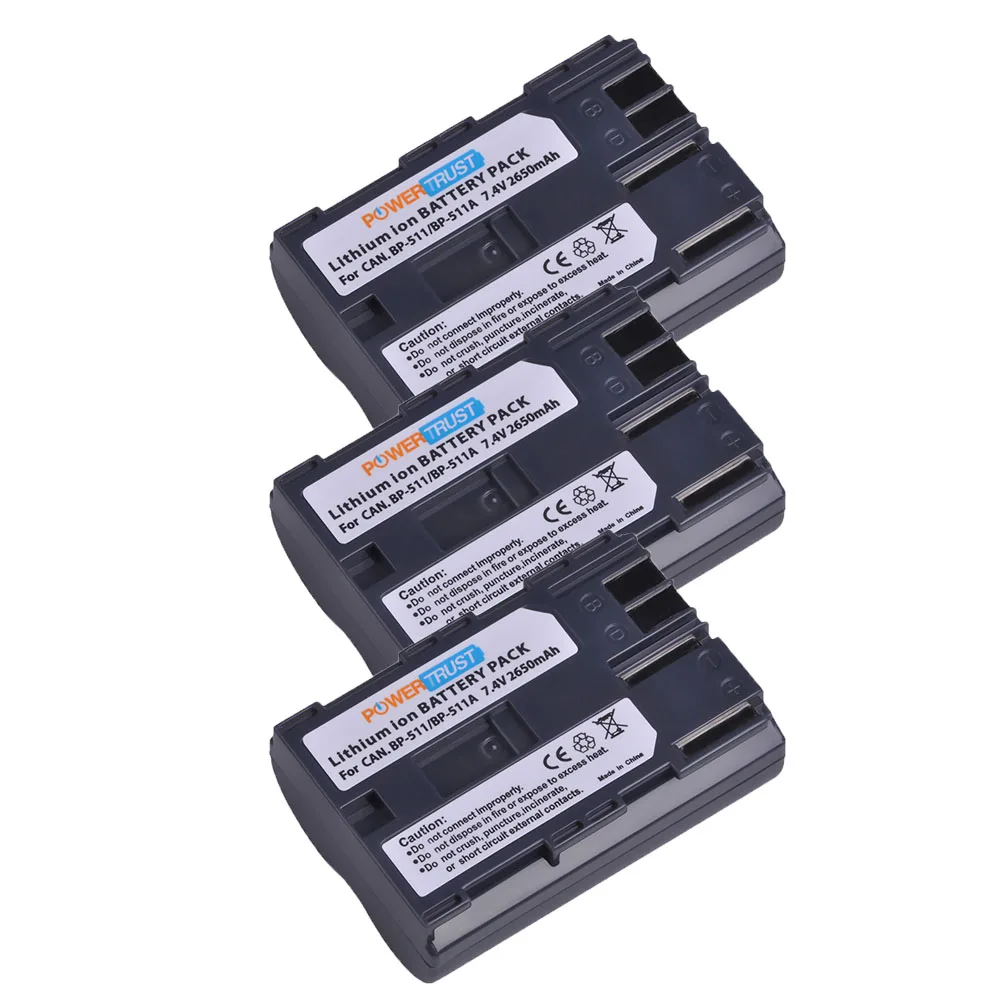 3 Pack Battery BP-511 BP-511A 2650 мА/ч, Камера Батарея BP511 BP 511 для цифровой однообъективной зеркальной камеры Canon EOS 40D 300D 5D 20D 30D 50D 10D D60 G6 BP 511A - Цвет: 3 Pack Battery