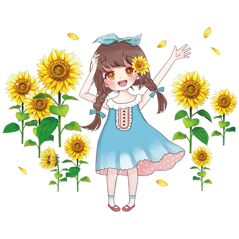 

[shijuekongjian] Flowers Plants Wall Stickers DIY Girl Sunflowers Wall Decals for Living Room Kids Bedroom House Decoration