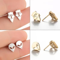 trendy stainless steel ufo alien ear stud earrings for women child jewelry black smiling face earring party accessories men gift