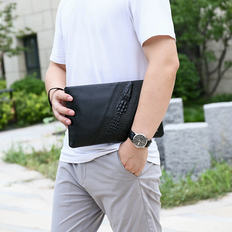 FEIDIKABOLO Men Walet 100% Genuine Leather Purse Clutch Bags Black High Quality Long Male Purses Cow Leather Male bags Handy Bag