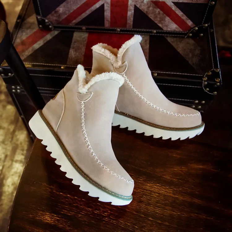 

2021 Women Winter Snow Boots Increase Suede Leather Ankle Metal Rivets Shoes Woman Short Boots Platform High Heels Women Boots