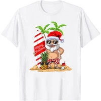 santa hawaiian surfing t shirt summer surf christmas tee shirt gifts cute christmas vacation short sleeve t shirt