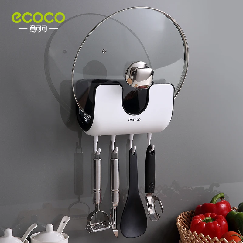 

ECOCO Wall-Mounted Kitchen Storage Rack Floating Punch-Free Houseware Pot Lid Pan Cover Organizer Rack Holder Stand Rest Shelf