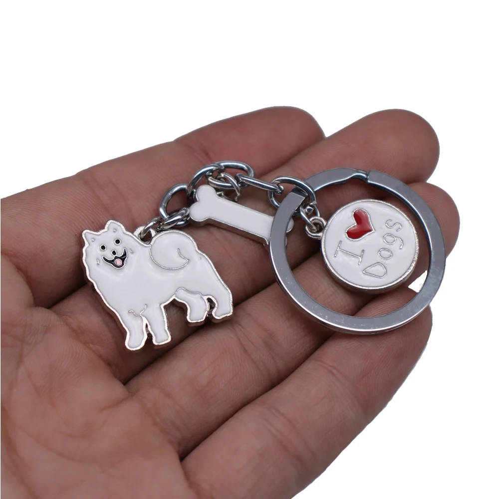 Women Bags Car Making Metal Alloy White Enamel Love Dog Bone Samoyed Keychains Pet Animal Jewelry Custom Fashion | Украшения и