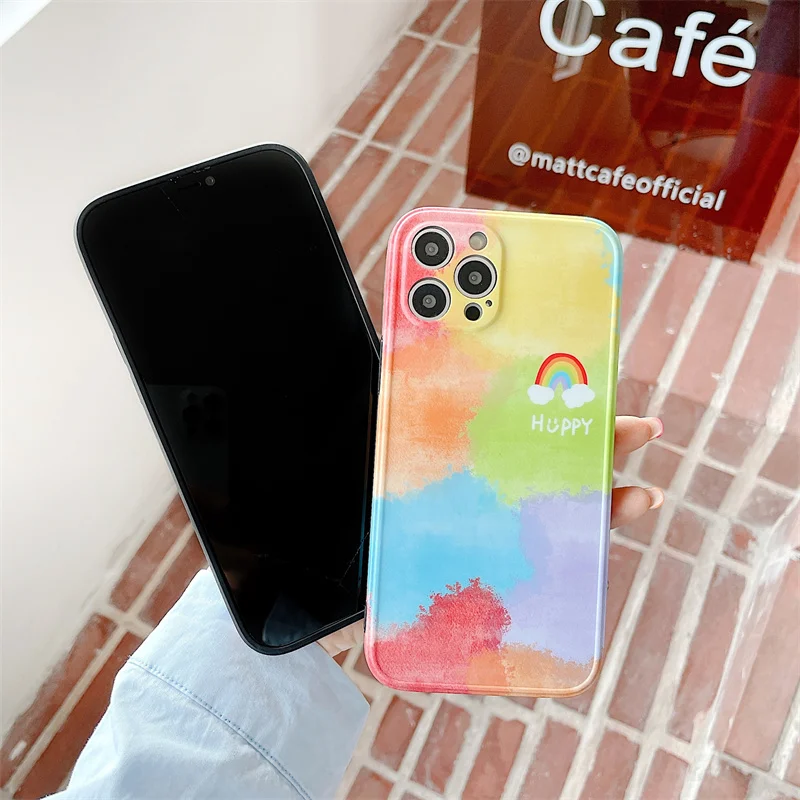 

Cute Watercolor Rainbow Phone Case For iPhone 12 Pro Max 7 8 Plus X XR XS 11 Pro Max Full Protection Funda Soft Silicone Cover