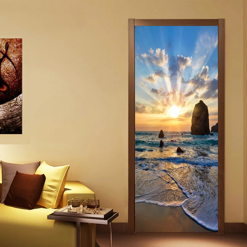 

Самоклеящиеся обои с изображением морского Кита, съемные обои для дверей, пляжа, заката, пейзажа, мультфильма, морского искусства, украшение...