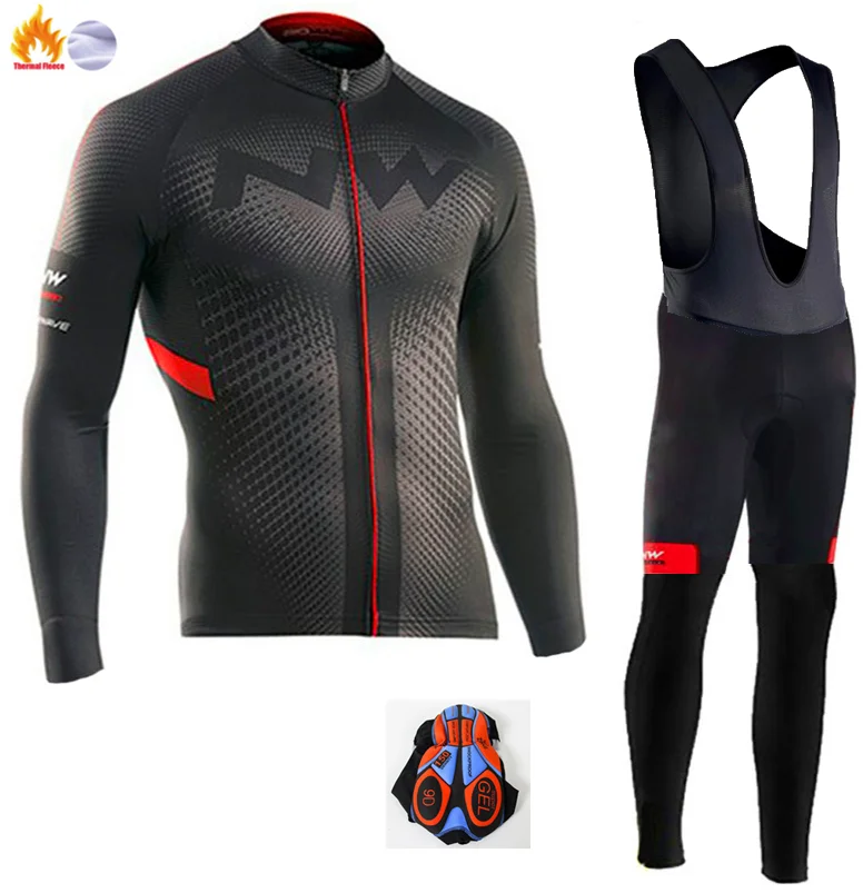 Fleece set Northwave NW Мужская Зимняя шерстяная майка для велоспорта, комплект с длинным рукавом, шорты для велоспорта, Спортивная рубашка, набор NW - Цвет: Fleece set