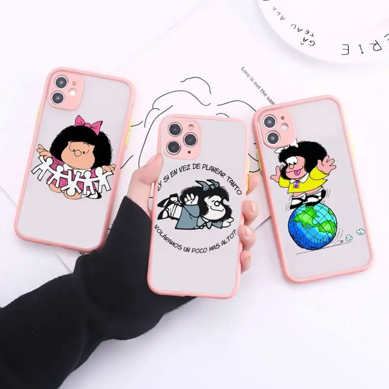 

Mafalda Phone Case Simple Matte Bumper Phone Case For iphone12 11 Pro Max X XS Max XR 7 8 Plus 12mini Shockproof Cover