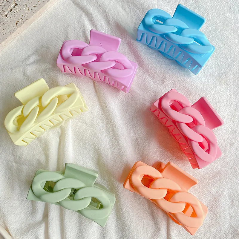 

2021 New Macaron Chain Barrettes Korean Sweet Temperament Shark Clip Back Head Hair Claw Headdress Hair Clip