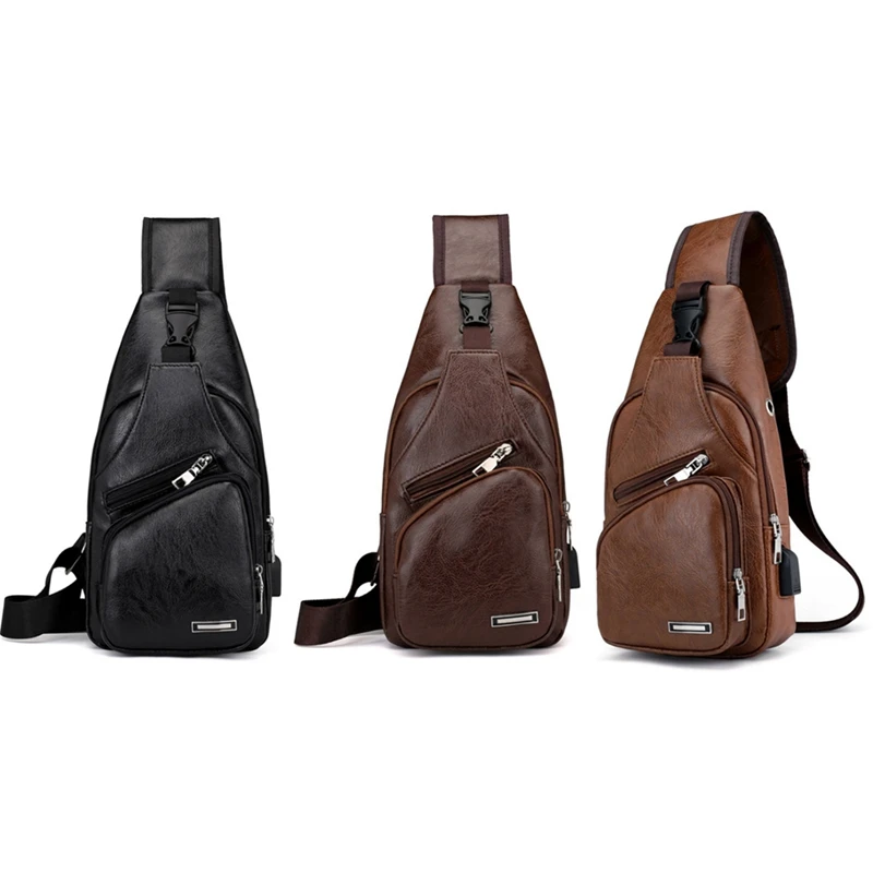 

Vintage PU Leather Shoulder Bags 2021 Function Travel Bag Male Sling Waist Bag New Documents Storage Chest Pack