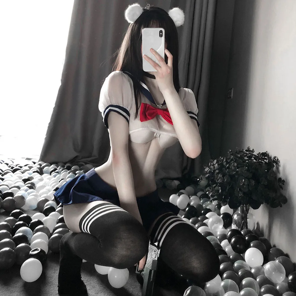 

Cosplay Costumes Erotic Lingerie Women Sexy Miniskirt Net Yarn Perspective Sailor Uniform Temptation Sweet School Girl