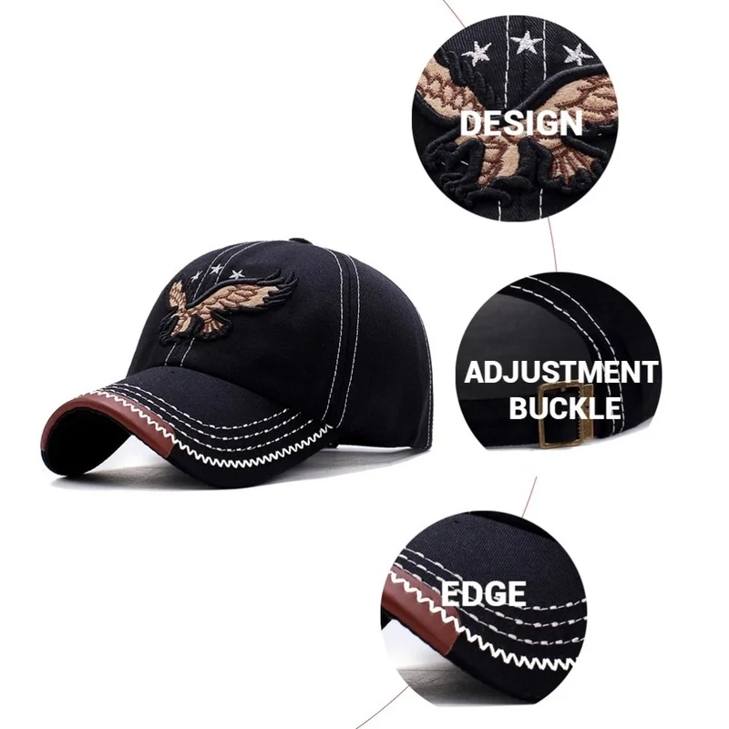 

New Casual 3D Eagle Embroidery Baseball Cap Male Snapback Hat Men Fashion Hip Hop Hat Adjustable Sport Cotton Trucker Bone Gorra