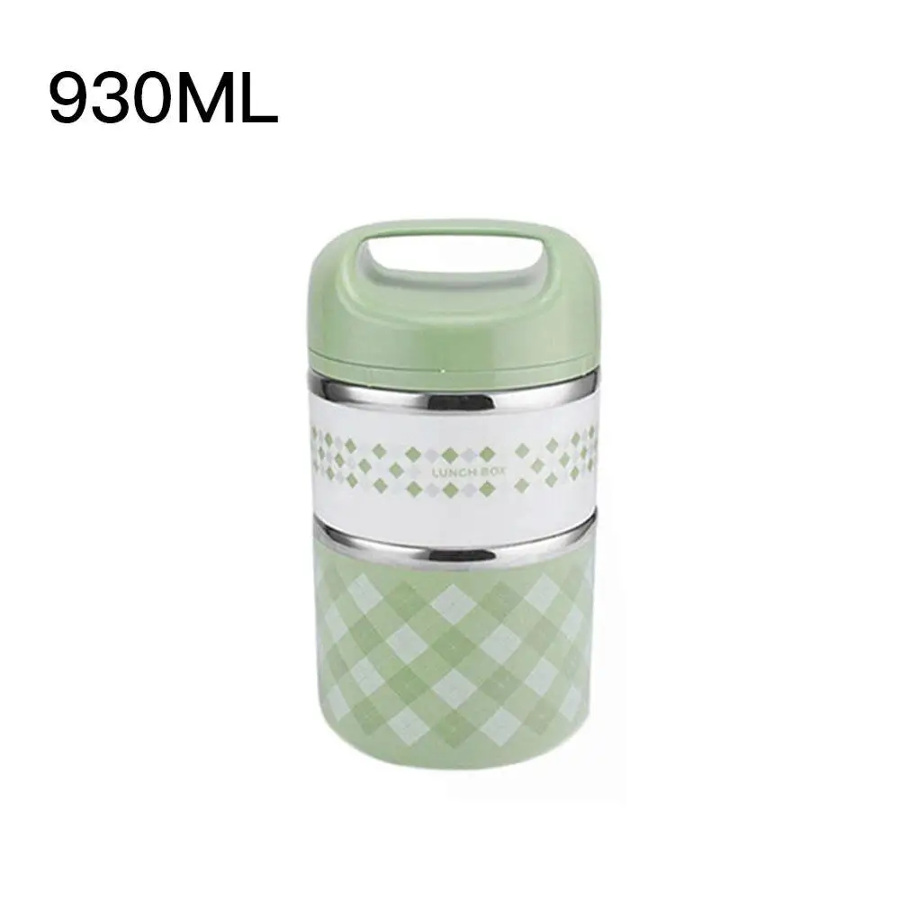 Green 930ML Портативный изолированный Ланч-бокс из нержавеющей стали, офисный Герметичный Термос, Ланч-бокс, контейнер для еды 630 мл/960 мл/1260 мл - Цвет: Green 930ML