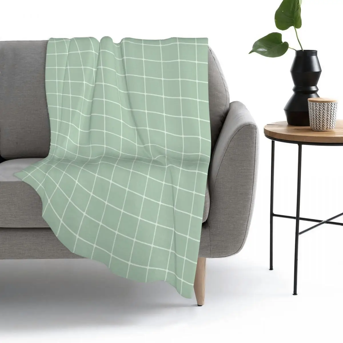 

Aesthetic Square Grid Sage Green Throw Blanket Fleece Throw Blanket Bed Blanket Flannel soft beddingOn Home travel Adult child