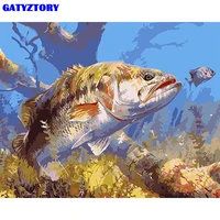 gatyztory frame painting by numbers animal fish acrylic paints handpainted kits canvas drawing unique gift home wall decor