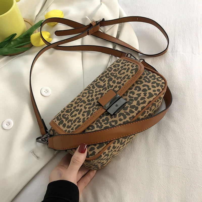 

LEFTSIDE Small PU Leather Leopard Flap Crossbody Bags for Women 2021 Winter Fashion Luxury Travel Shoulder Handbags and Purses