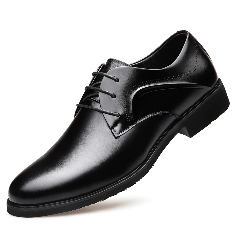 Black flats Г. Новая Осенняя мужская качественная обувь из натуральной кожи размеры 37-44, черные, мягкие, 6 см, деловые мужские туфли, увеличивающие рост - Цвет: Black flats