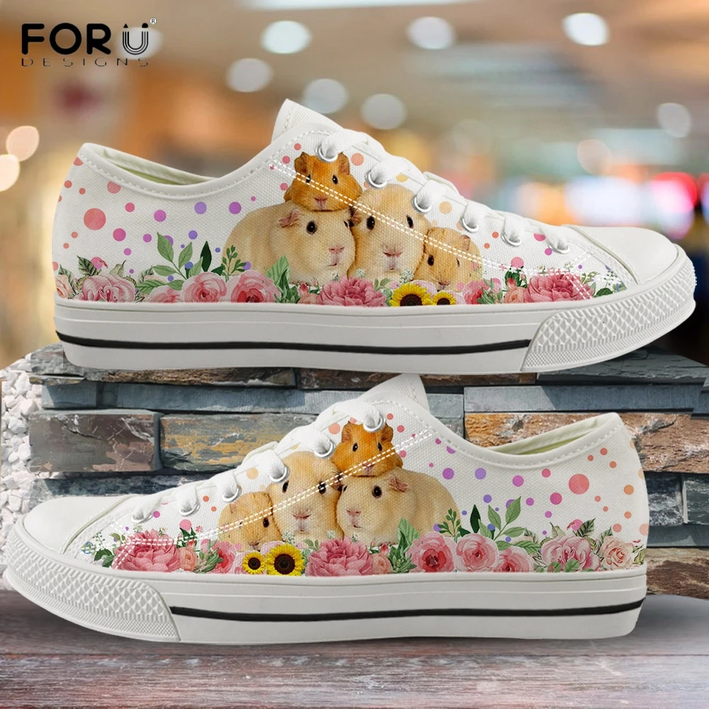 FORUDESIGNS Kawaii 3D Animal Guinea Pig Floral Print Shoes Woman 2020 Spring/Autumn Casual Lace Up Sneakers Fashion Canvas Shoe