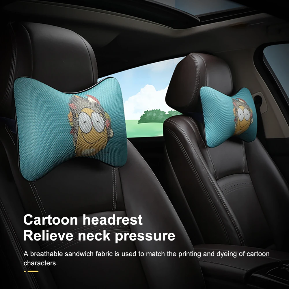 A Pair of Headrest for Car Headrest and Neck Pillow Cute Cartoon Car Pillow