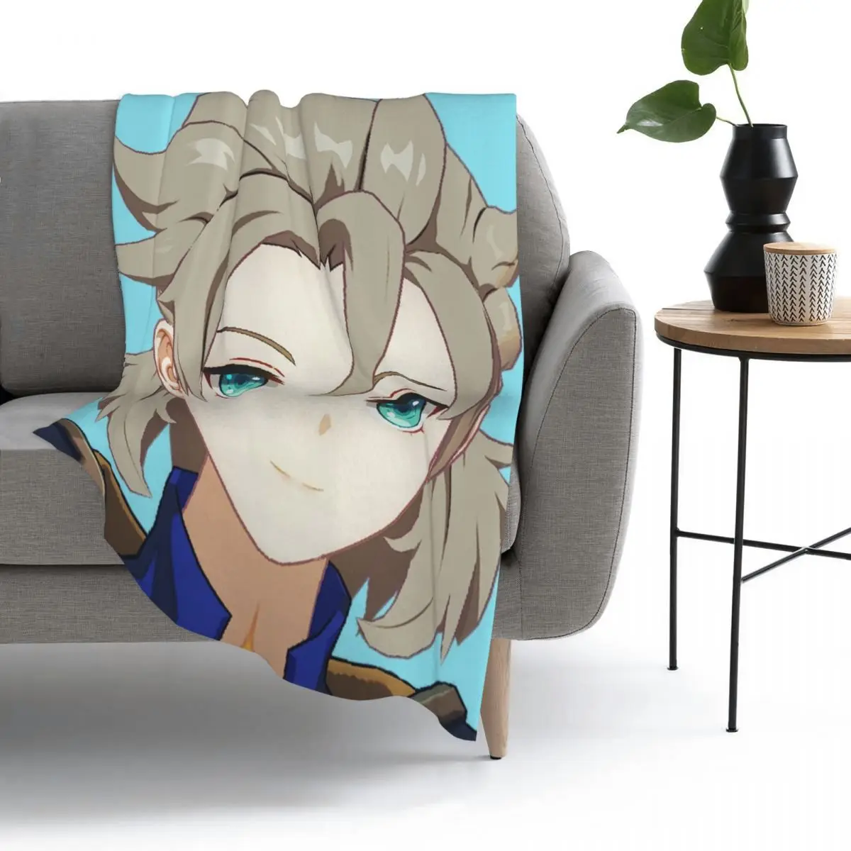 

Smug Albedo Genshin Impact Throw Blanket Bedspread Bed Blanket Sofa Blanket Plush Flannel Warm bedding Home travel thick Plaid