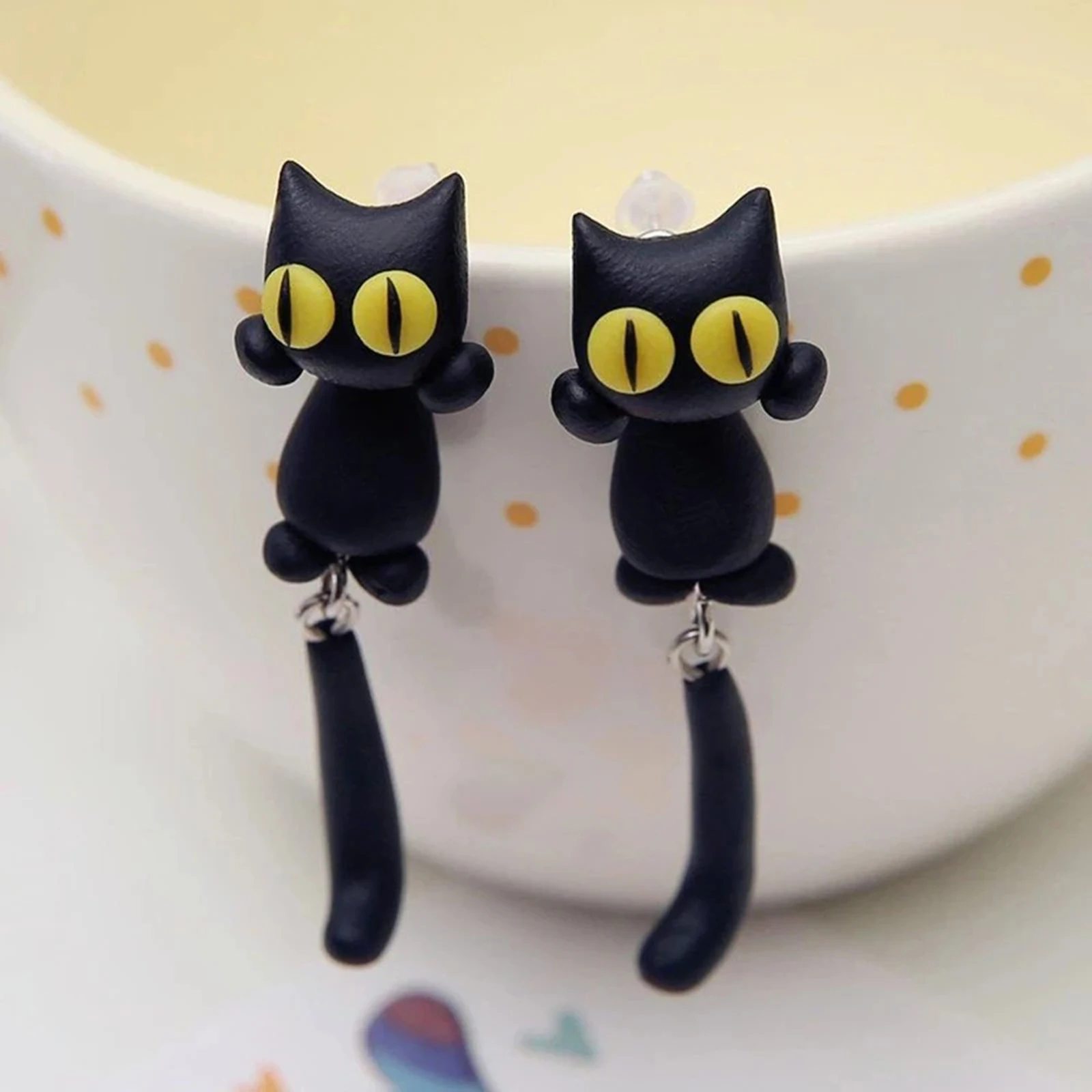 

Hot Vinyl Handmade Cartoon 3D Polymer Clay Animal Earrings Cute Cat Stud Earring Ear Stud for Women Jewelry