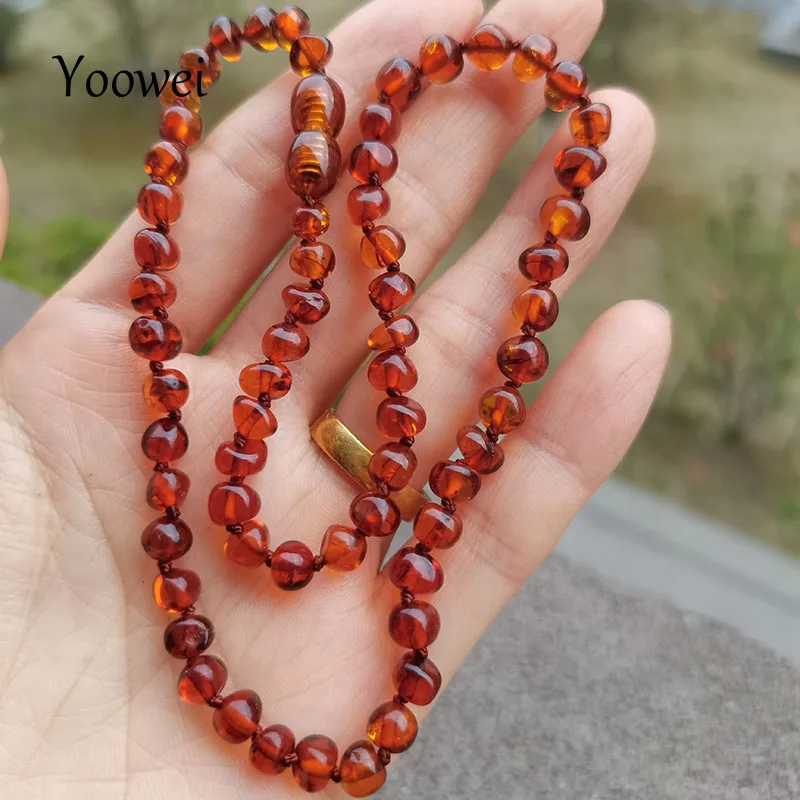 Yoowei Baby Natural Amber Necklace Handmade Knoted Baroque Style 100% Real Original Beads Women Jewelry Wholesale | Украшения и